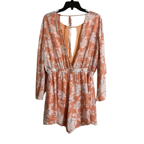 Blush BJ Boho Trendy Romper Peach Floral Shorts, Size 1XL or 16, NWOT - Picture 2 of 11
